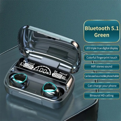 Picture of M10 TWS wireless bluetooth headset with breathing light touch control digital display panel version 5.1 - Bluetooth Headphone - Black
