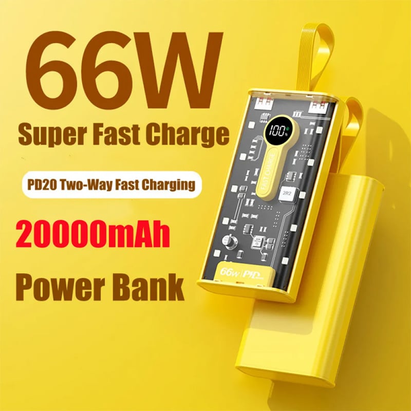 Picture of 20000 Mah Transparent Power bank 22.5 Watt Kin Vale Power Bank Fast Charging 10000/20000 mAh T1-18 Black Mobile Power Bank Fully Transparent Design Premium Quality PD22.5W Type C Power Bank Two-Way Fast Charging  For iphone android By Pucko Gadget - Multicolor