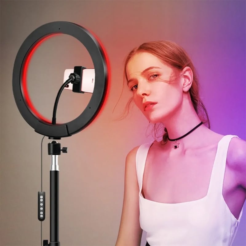 Picture of 10 inch RGB LED Soft Ring Light with Tripod Stand for Photography Makeup YouTube Video Shooting Selfie - Black