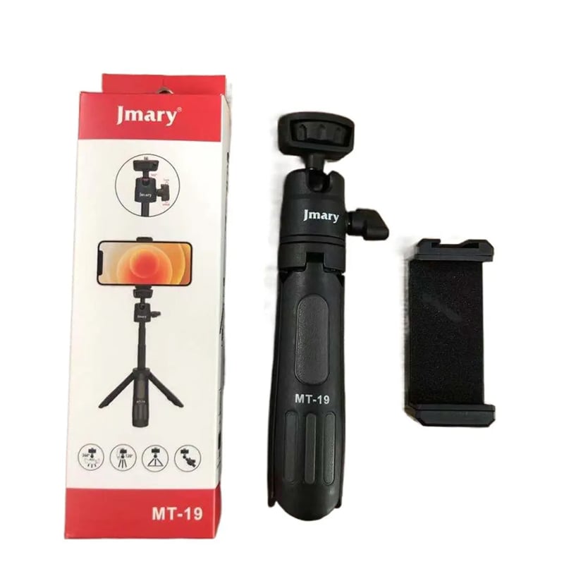 Picture of Jmary MT-19 Mini Selfie Stick with Tripod Stand (Coming with Universal Mobile Phone Holder) Compatible with Phones, Microphone, Action Camera & DSLR - Black