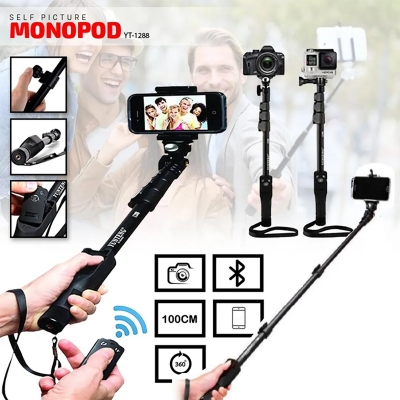 Picture of Yunteng YT-1288 Selfie Stick Monopod With Bluetooth Remote Control - Black - Black