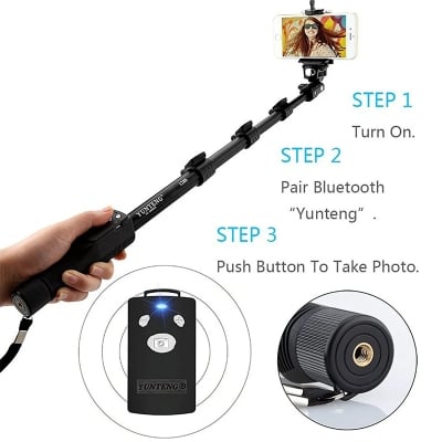 Picture of Yunteng YT-1288 Selfie Stick Monopod With Bluetooth Remote Control - Black - Black