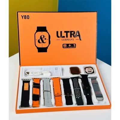 Picture of Y80 Ultra PREMIUM Edition ( Straps--8+1 cover ) Smart Watch "8" Straps 2.02" Display Waterproof Bluetooth Calling Pedometer Heart Rate Blood Pressure Sleep Sports Watch Series 8 Bt Call wit Care Game By Gadget -X - Multicolor
