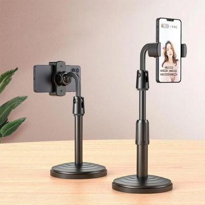 Picture of Desktop Mobile Phone Holder Stand 360 Rotate for Live Streaming Shoot YouTube TikTok Video Round Base Smartphone - Black