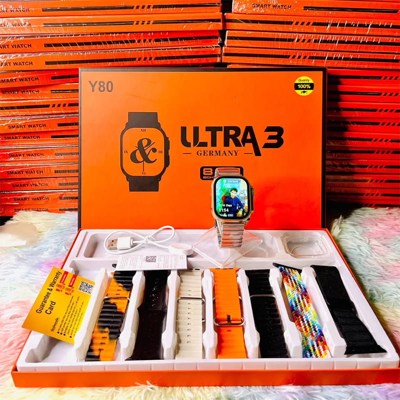 Picture of Y80 Ultra PREMIUM Edition ( Straps--8+1 cover ) Smart Watch "8" Straps 2.02" Display Waterproof Bluetooth Calling Pedometer Heart Rate Blood Pressure Sleep Sports Watch Series 8 Bt Call wit Care Game By Gadget -X - Y80 (Multicolor)