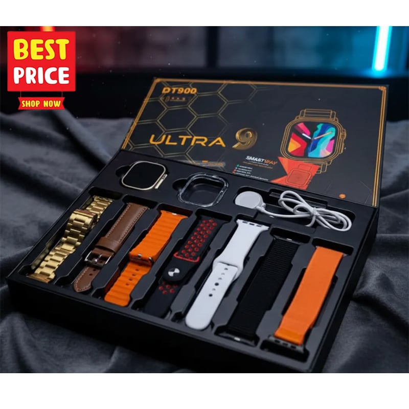 Picture of DT900 Ultra 9 Smart Watch (Strap 7+1 cover ) Smart Watch 2.06 inch Full HD Display Screen For Men & Women Whit Wireless Charger By Pucko Gadget - Multicolor