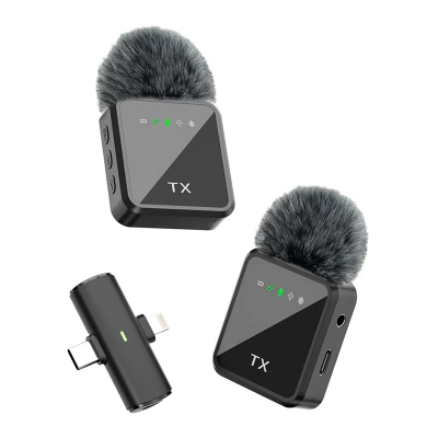 Picture of F15-2 (2 in 1)Collar Wireless Dual Microphone proprofessional Lepal Lavaliar microphon iPhone & Type C Supported 100% Noise Cancellation