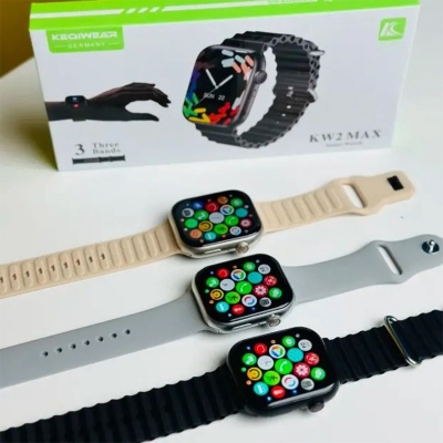 Picture of KW2 Max Smart Watch with Bluetooth Calling, 2.02 Inch Display, Rugged Design, Health Tracking, NFC, and Three Bands - Light Ash