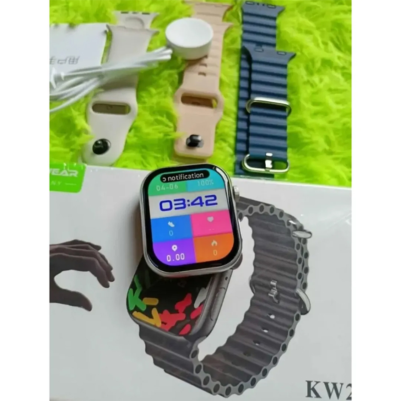 Picture of KW2 Max Smart Watch with Bluetooth Calling, 2.02 Inch Display, Rugged Design, Health Tracking, NFC, and Three Bands - Light Ash