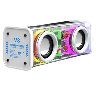 Picture of V8 Transparent Mechanical TWS Subwoofer Wireless Bluetooth Speaker,RGB Speaker Black,White Mecha V8/A88 Double-shot Little Steel Gun 10W Transparent Speaker - White