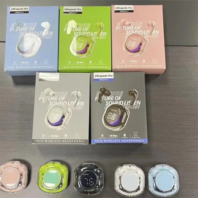 Picture of Ultrapods Pro True Wireless Earbuds with Display Transparent Design, Bluetooth 5.3 Auto Connection, Touch Control Headset with Charging Case & Cable - Multicolor
