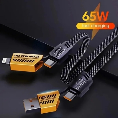 Picture of Multifunctional Mecha 4 in 1 Fast Charging 65watt PD Cable with Data Transfer for iPhone, Samsung and Others - Black