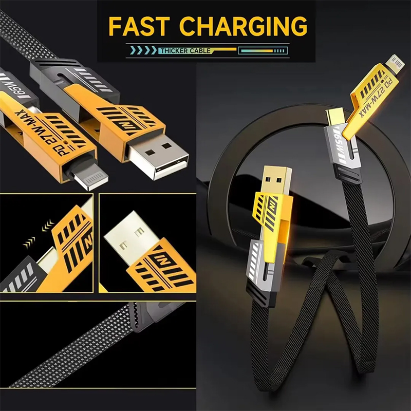 Picture of Multifunctional Mecha 4 in 1 Fast Charging 65watt PD Cable with Data Transfer for iPhone, Samsung and Others - Black