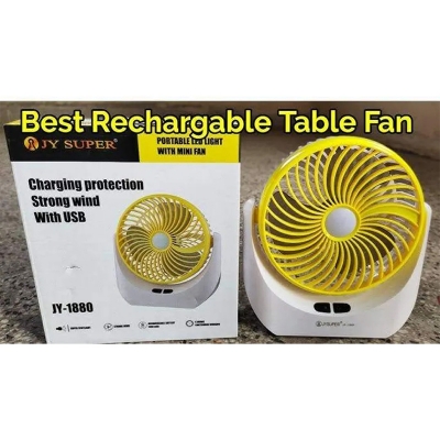 Picture of JY SUPER 1880 FAN With LED Light, 2400mAh Battery 1400 mm Silent Operation 3 Blade Table Fan (RECHARGEABLE PORTABLE USB FAN) - Multicolor