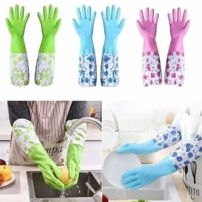 Picture of High Quality Multicolor Silicone Kitchen Hand Gloves for Dish Washing - 1 Pair - Multicolor