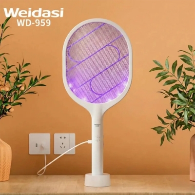 Picture of Weidasi WD-959/WD-980/WD-979 Mosquito Bat Rechargeable with Lure Light Insect bugs Lamp Stand Holder USB Charging Cable Included Electric Swatter Lithium Ion Battery WD 959 - WD-980