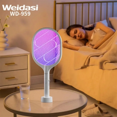 Picture of Weidasi WD-959/WD-980/WD-979 Mosquito Bat Rechargeable with Lure Light Insect bugs Lamp Stand Holder USB Charging Cable Included Electric Swatter Lithium Ion Battery WD 959 - WD-980