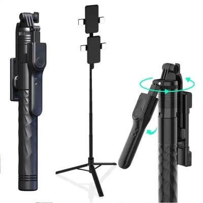 Picture of New K28 Long Wireless Selfie Stick Tripod Stand Foldable Monopod With Remote shutter For Smartphones TIKTOK Shooting Live Manual 360 degree Rotating - Black