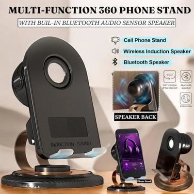 Picture of Sensor Speaker Stand – 5-in-1 Mobile Phone Holder with Wireless Induction Speaker - Black