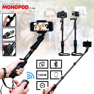 Picture of Yunteng YT-1288 Selfie Stick Monopod With Bluetooth Remote Control - Black - Black