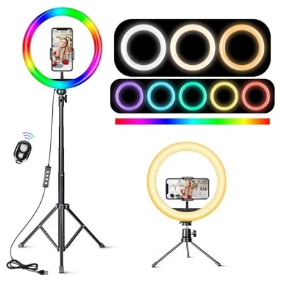 Picture of 12" RGB LED Soft Ring Light with Tripod Stand for Photography Makeup YouTube Video Shooting Selfie By Pucko gadgets - Multicolor