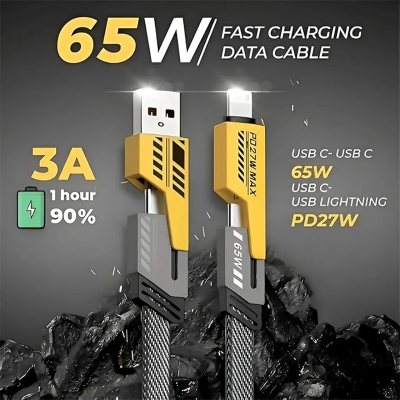 Picture of CASIFY CU05 65W 4 in 1 65W Fast Charging Cable USB To Type C PD Cable Fast Charger Mobile Phone Cable 65W Fast Charging Cable Type C to C Usb To C To iPhone Cable By Pucko Gadgets - Black
