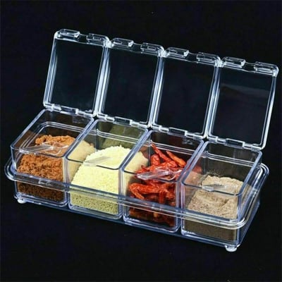 Picture of Acrylic Crystal Clear Spice Box Set with Cover & 4 Spoons – Kitchen Storage Jar-Multicolor