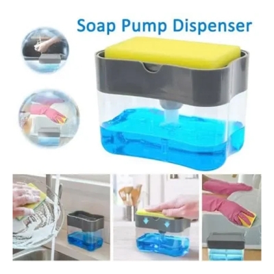 Picture of 2 In 1 Soap Dispenser Pump & Sponge Holder ( Free Sponge) - Random Color - 385ml - Movable Soap Dispenser-Multicolor