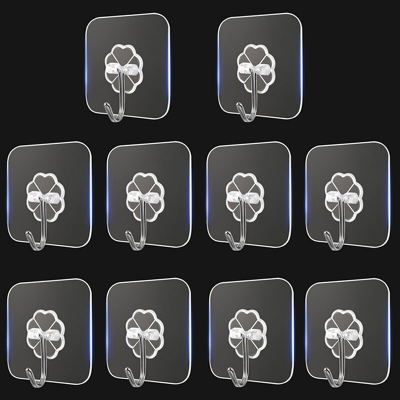 Picture of Adhesive Hooks,10 PCS Transparent Self Adhesive wall hooks high quality hooks for kitchen organizer and Bathroom Door hanging hooks wardrobe hooks for clothes Multi-Function-White