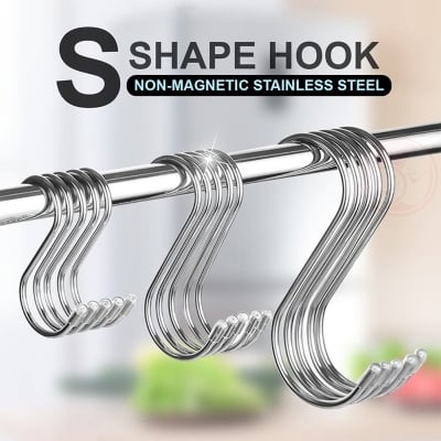 Picture of 5 Stainless Steel Heavy Duty S-Shaped Hooks For Hanging Clothes Kitchen Office Pack Of 5 Hooks - Silver - Wall Hook - Organize With Ease-Metallic Cherry
