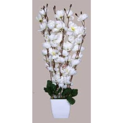 Picture of Artificial Cherry Blossom Flower In Plastic Vases --45Cm/16 inch for Home Decoration-White