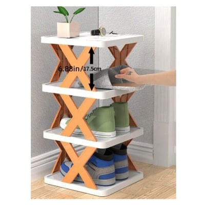 Picture of 4 Layers Simple Shoe Rack Folding Shoe Cabinet Multi-layer Shoes Storage Organizer Space-Saving Shoes Shelf Door Color Matching Cabinets-Multicolor