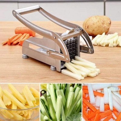 Picture of Potato French Fries Cutter Machine, Kitchen Craft Hand Operated Potato Chip Maker Machine Cutter Chipper-Silver