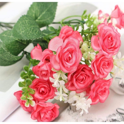 Picture of Artificial Flower Pink Rose Full Set - 10 pcs rose-Pink