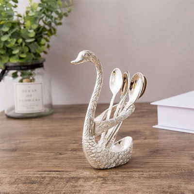 Picture of Spoon Set With Swan Stand - Silver-Silver