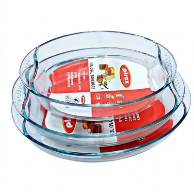Picture of Oven Proof Glass Serving Dish - Transparent 3 Pcs Set. Oven Use-white