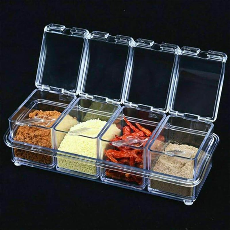 Picture of Acrylic Crystal Clear Spice Box Set with Cover & 4 Spoons – Kitchen Storage Jar-Multicolor