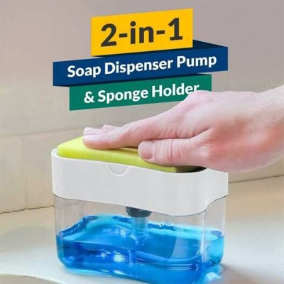 Picture of 2 In 1 Soap Dispenser Pump & Sponge Holder ( Free Sponge) - Random Color - 385ml - Movable Soap Dispenser-Multicolor