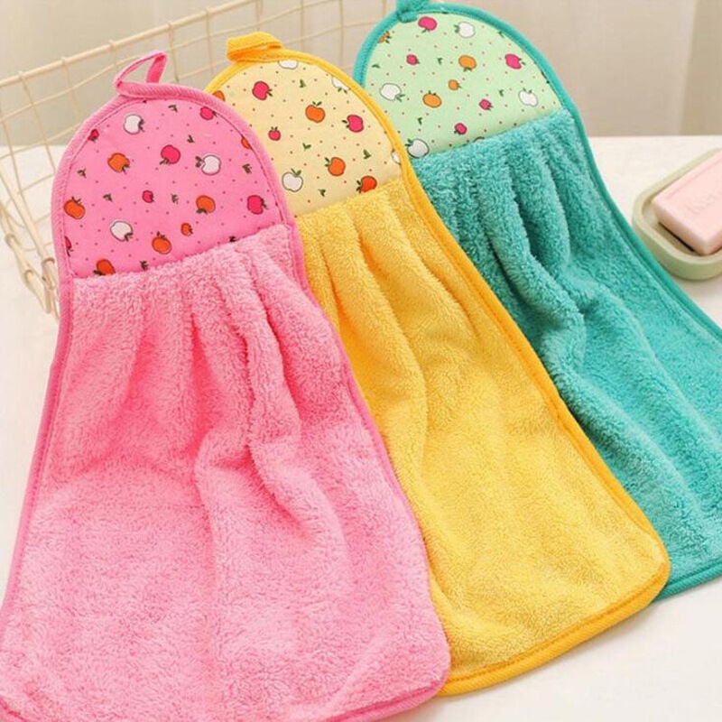Picture of Print Coral Fleece Microfiber Hanging Hand Towel Cute Kids Washcoloths Quick Dry Thicken Cleaning Cloths Wipes Rags for Kitchen & Bathroom 38*30cm-Multicolor