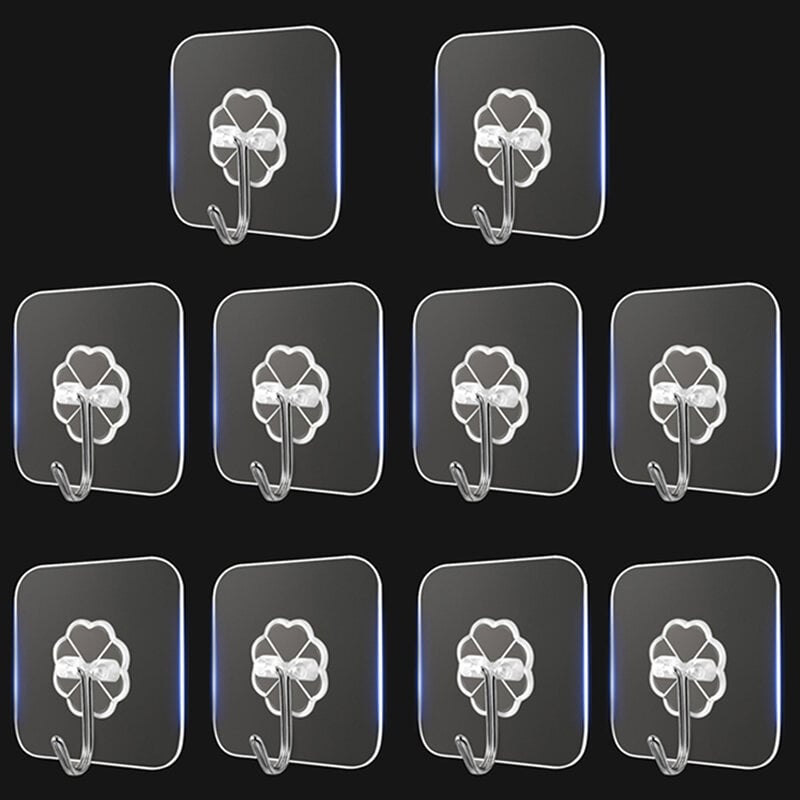 Picture of Adhesive Hooks,10 PCS Transparent Self Adhesive wall hooks high quality hooks for kitchen organizer and Bathroom Door hanging hooks wardrobe hooks for clothes Multi-Function-White