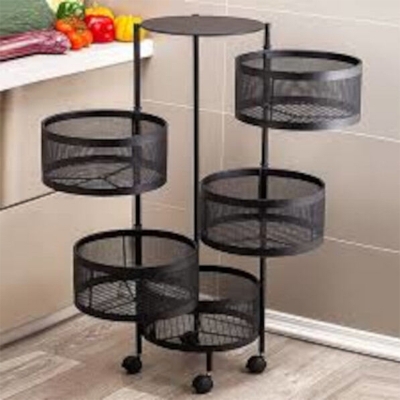 Picture of 5 Layers Kitchen Rotating Shelf 360 Degree Baskets Fruit Vegetable Storage Rack Floor Round Shelf With Wheels - Organize Your Kitchen Efficiently-Multicolor