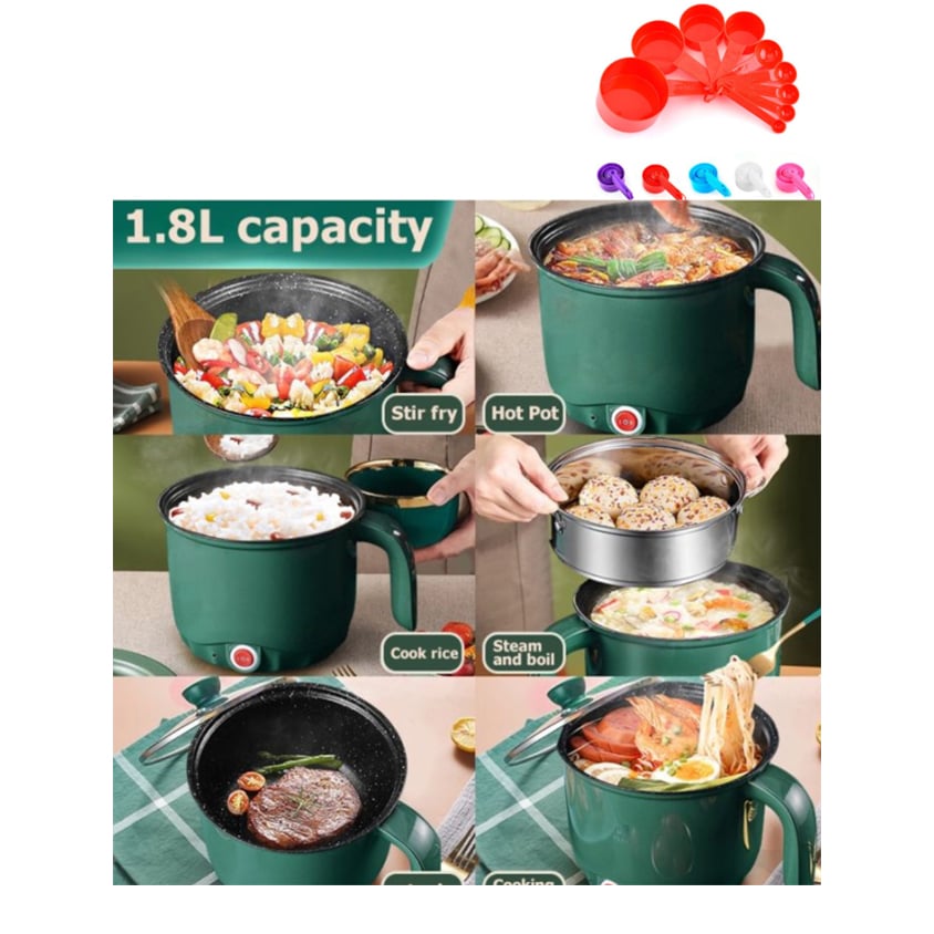 Picture of Buy 1 get Free - COMBO OFFER Mini Electric Multi Cooker 1.8L Non-stick Cooking Machine Double Layer Hot Pot rice cooker , get Free Measurement Cup Set-Multicolor