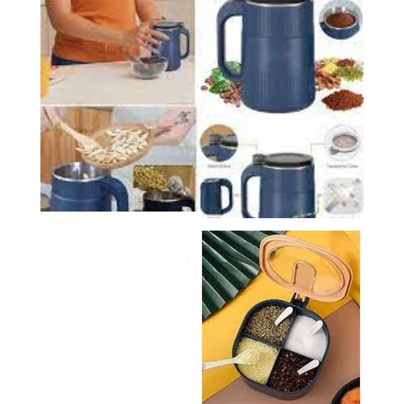 Picture of Buy 1 get Free - Electric Spice Grinder Machine - 950 Watt , COMBO OFFER  4 In 1 Condiment Box Set Spice Containers With Serving Spoons - Organize Kitchen With This Versatile Condiment Jars Set-Multicolor