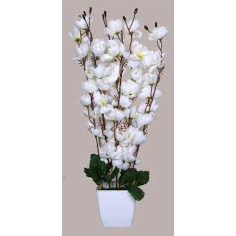 Picture of Artificial Cherry Blossom Flower In Plastic Vases --45Cm/16 inch for Home Decoration-White