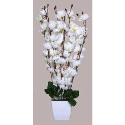 Picture of Artificial Cherry Blossom Flower In Plastic Vases --45Cm/16 inch for Home Decoration-White