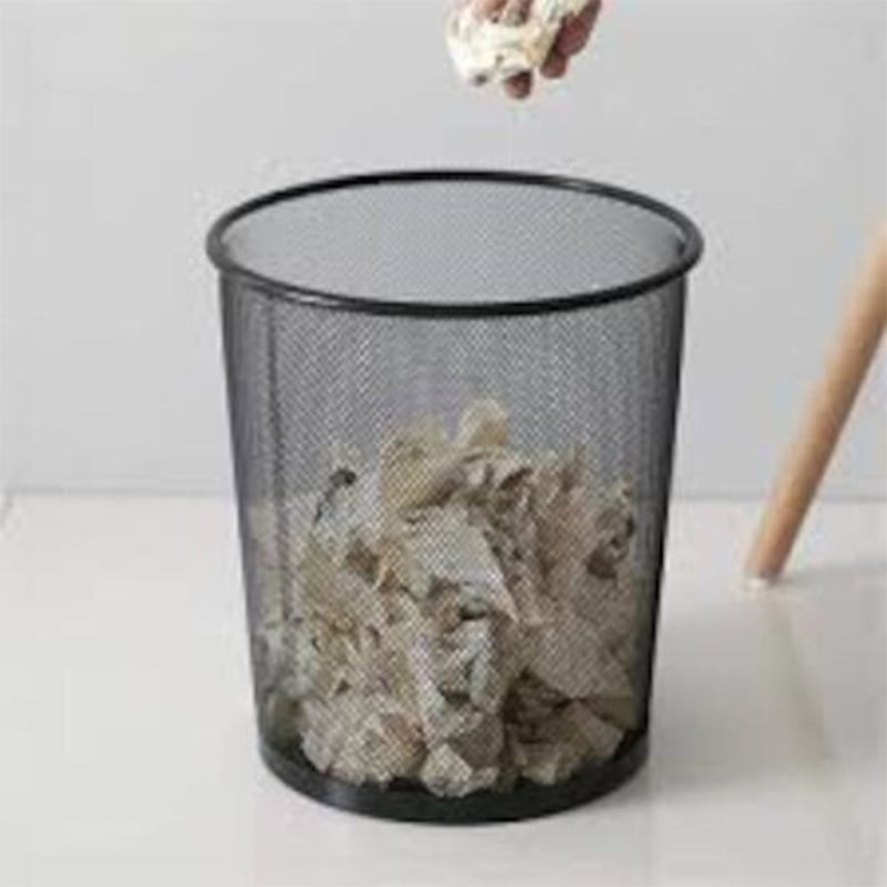 Picture of Dust Bin Iron Net Classical Trash Can, Simple Designed Garbage Can Ash Bin Dust Bin Trash Container for Home Office Kitchen Bathroom-Black