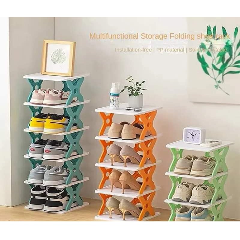 Picture of 5 Layers Simple Shoe Rack Folding Shoe Cabinet Multi-layer Shoes Storage Organizer Space-Saving Shoes Shelf Door Color Matching Cabinets-Multicolor