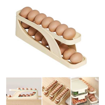 Picture of Double-Layer Egg Dispenser Automatic Roll-Down Egg Storage Rack Slide Egg Carton Refrigerator Egg Basket Kitchen Countertop Egg Holder-Multicolor