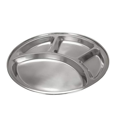 Picture of Divided Plate 4 Section - Round 4 Compartment Stainless Steel Plate-Silver