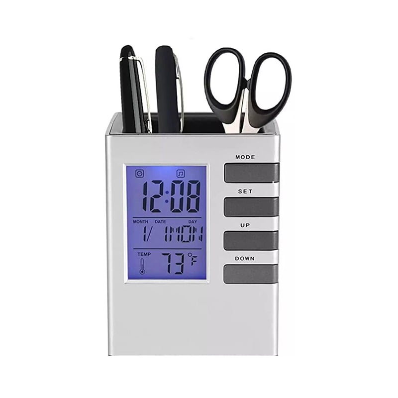 Picture of Pen Holder with Digital Watch - Silver-Grey